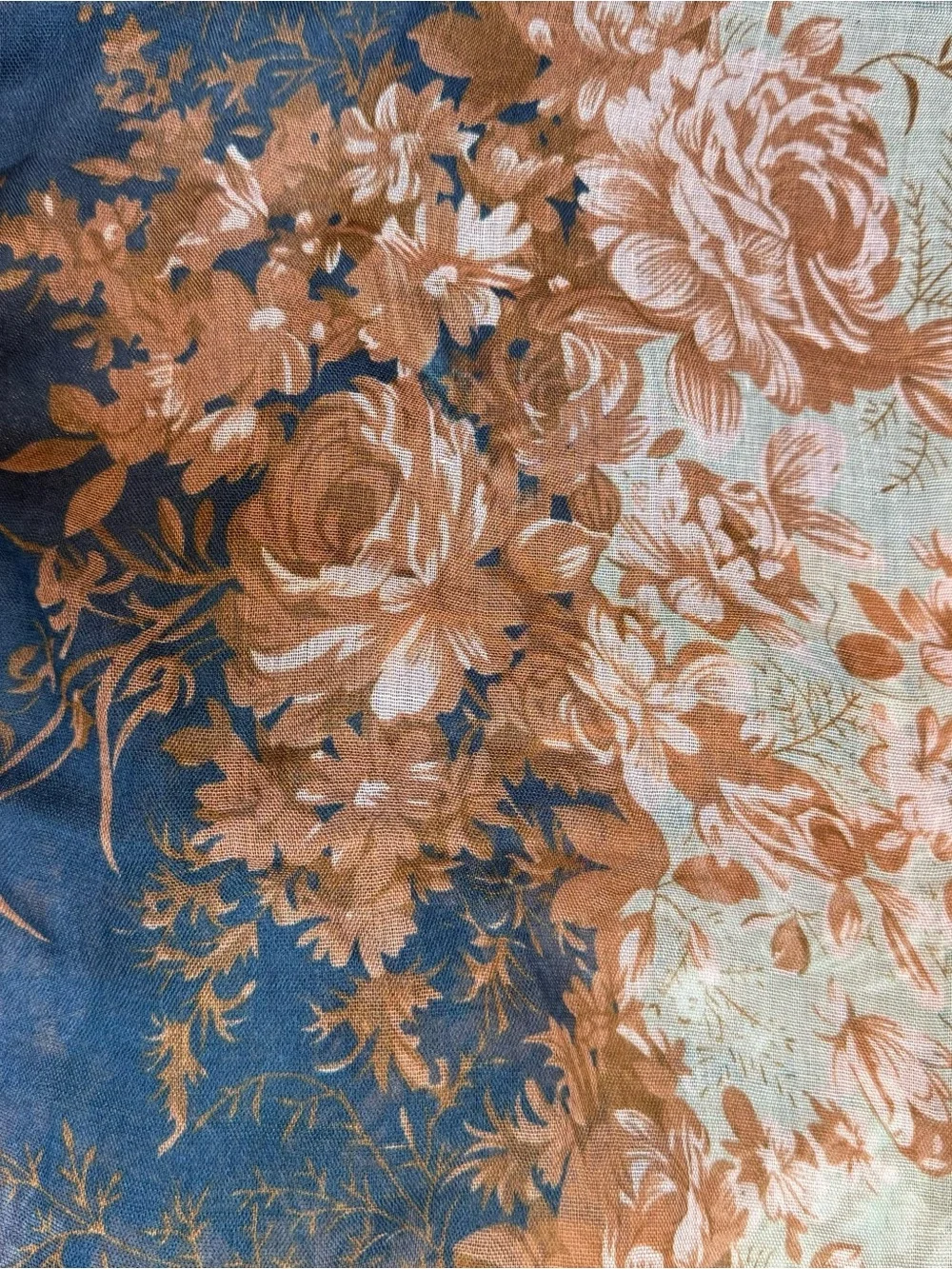 Floral Ombre Lightweight Scarf in Aqua, Navy & Brown